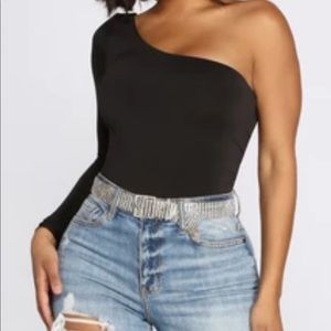 Windsor Black One-Shoulder Long Sleeve Bodysuit
